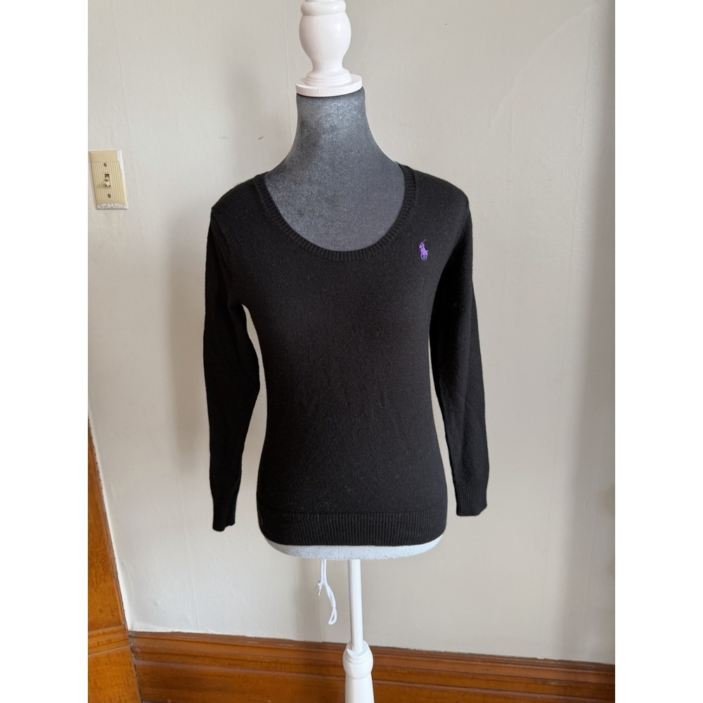 Women's Ralph Lauren Sport Merino Wool Black Classic Sweater, Timeless Old Money